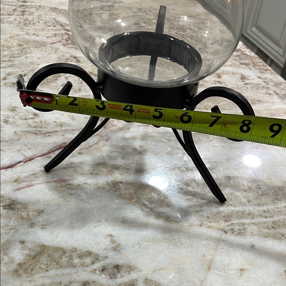 Elegant Glass Hurricane Candle Holder with Black Metal Stand - Picture 4 of 4